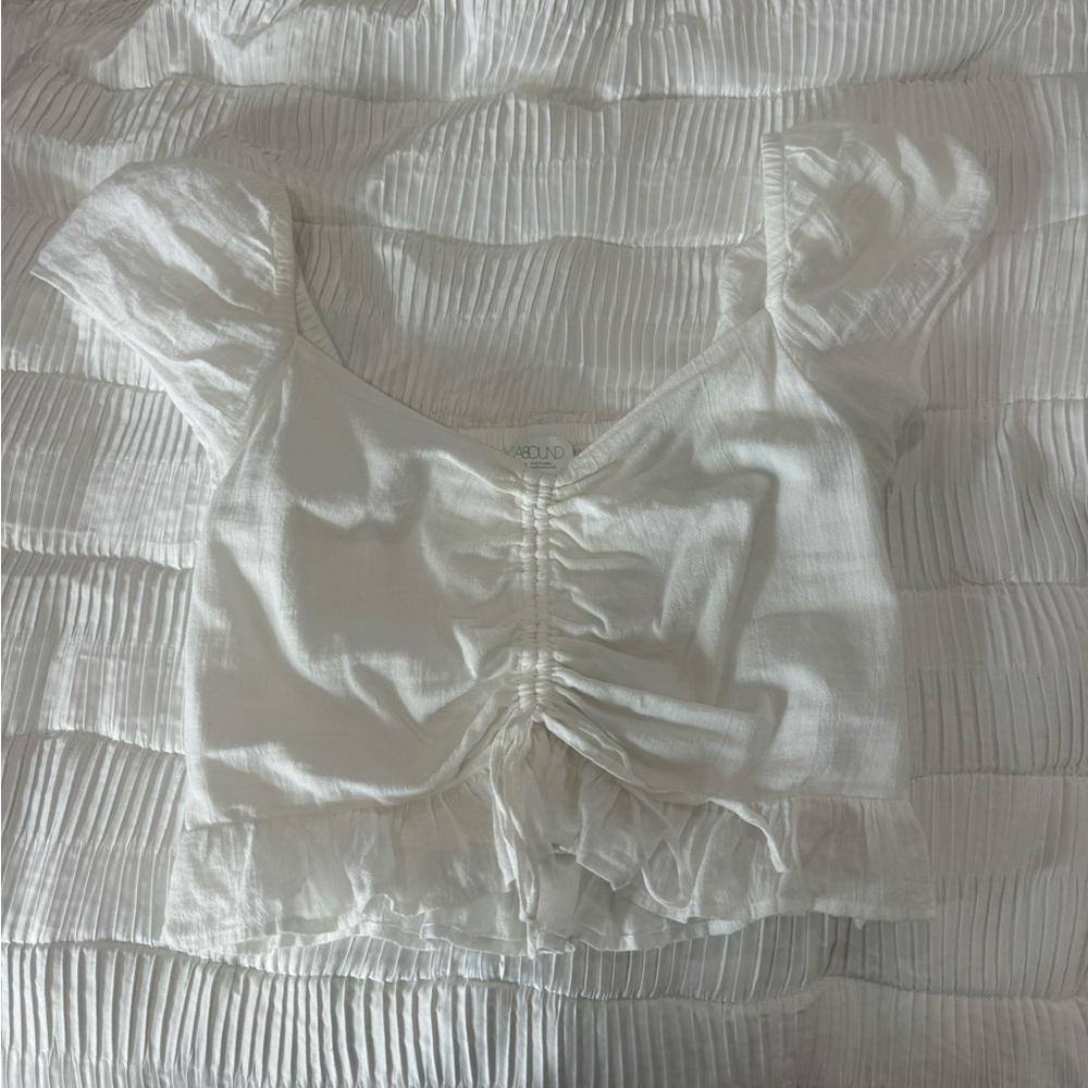 Abound White Ruched Cap Sleeve Blouse